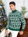 SHEIN Men Christmas Elk & Snowflake Pattern Mock Neck Sweater