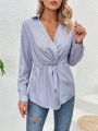 Vertical Striped Twist Knot Women's Shirt