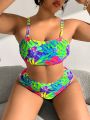 SHEIN Swim Vcay Plus Size Tropical Print Swimsuit Set