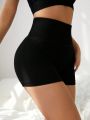 3pcs Solid Color Wide Waistband Athletic Shorts