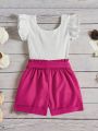 SHEIN Kids EVRYDAY Young Girl Casual Colorblock Short Sleeve Jumpsuit