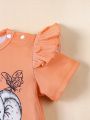 Infant Girls' Letter & Little Elephant Printed Romper And Butterfly Printed Shorts Set