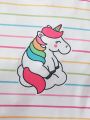 Baby Girl 3pcs Unicorn & Striped Print Bodysuit