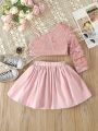 SHEIN Kids CHARMNG Girls' Birthday Party Outfit: Pink Beaded Off Shoulder Top & Fluffy Skirt