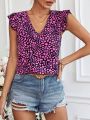 Ladies' All Over Heart Print V-Neck Blouse