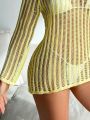 SHEIN Swim Vcay Solid Color Sheer Mesh Cardigan