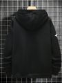 Men's Plus Size Hooded Sweatshirt With Kangaroo Pocket And Drawstring, With Letter Print