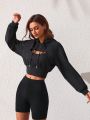 SHEIN Leisure Hollow Out Front Sports Hoodie