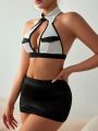 Classic Sexy 2pcs/Set Women'S Hollow Out Halter Top & Mini Skirt Sexy Lingerie Set