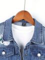 Girls' Flower Embroidery Water Wash Denim Jacket (For Teenagers)