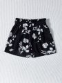 SHEIN Kids SUNSHNE Big Girls' Woven Floral Print Belted Loose Casual Vacation Shorts
