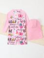 Infant Girls' Cartoon Letter Printed One-Piece Swimsuit