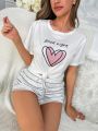 Heart & Slogan Graphic Sleep Top