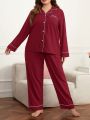 Plus Letter Embroidery Contrast Piping PJ Set