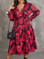 SHEIN Frenchy Plus Size Floral Printed Belted Dress