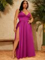 SHEIN SXY Plus Size Halter Neck Maxi Dress With High Slit