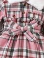 Baby Girl Plaid Print Borg Collar Belted Dress & Hat