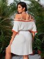 SHEIN Swim Vcay Plus Size 1pc Hollow Out Shoulder Cover Up Dress With Tassel Detail