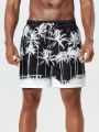 Men'S Coconut Tree Printed Beach Shorts With Diagonal Pockets