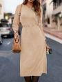 SHEIN LUNE Drop Shoulder Split Hem Sweater Dress Without Belt