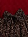 SHEIN Kids Nujoom Toddler Girls Leopard Mesh Overlay Ruffle Trim Bow Front Dress