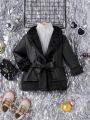 Baby Girl Fleece Lined Belted Coat Without Sweater