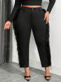 SHEIN SXY Women's Plus Size Patchwork Plush Side Stitching Tapered Pants