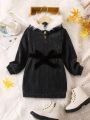 Young Girl Fuzzy Trim Belted Dress