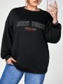 Bat Sada Plus Letter Graphic Drop Shoulder Sweatshirt