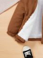 SHEIN Baby Girls' Casual Corduroy Plus Velvet Long Hooded Coat With 3d Ears Design