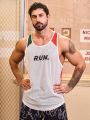 Running Men'S Mesh Athletic Tank Top With Letter Pattern