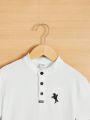 SHEIN Tween Boys' Stand Collar Short Sleeve Polo Shirt