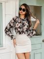 SHEIN Privé Women'S Floral Print Long Sleeve Shirt