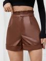 SHEIN Privé Paper Bag Waist Pu Leather Shorts