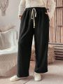 Plus Size Textured Pants With Knotted Waist