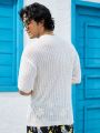 Men'S Solid Color Short Sleeve Knit Sweater With Small Holes