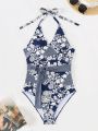 SHEIN Swim Vcay Random Floral Printed One-piece Swimsuit With Waist Belt