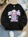 Teen Girl Figure & Letter Graphic Drop Shoulder Sweatshirt