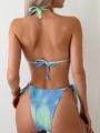 SHEIN Swim Vcay Women'S Tie Dye Halter Strap Bikini Top
