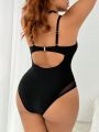 SHEIN Swim BAE Plus Size Mesh Insert Hollow Back One Piece Swimsuit