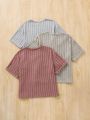 SHEIN Kids Nujoom Tween Girls Vintage Round Neck Letter Print Woven Patch Multiple Pieces T-Shirt