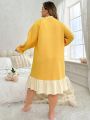 Plus Size Women's Color Contrast Home Dress With Ruffled Hemline