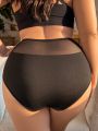 Plus Size High Waist Mesh Insert Triangle Panties