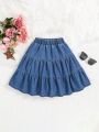 SHEIN Little Girls' Casual Loose Fit Denim Skirt