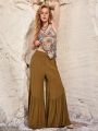 SHEIN BohoFeels Women'S Solid Color Wide Leg Pants