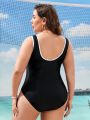 SHEIN Swim SPRTY Plus Size Color Blocking Edged One-Piece Swimsuit