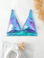 SHEIN Swim Basics Plus Size Holographic Swimsuit Top With Backless Design