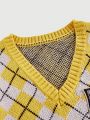 Harry Potter | ROMWE Animal Embroidered Badge Diamond Pattern Sweater Vest