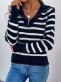 Women's Striped Lapel Sweater