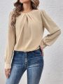 SHEIN Frenchy Women's Solid Color Bubble Sleeve Long Sleeve Shirt With Round Neck